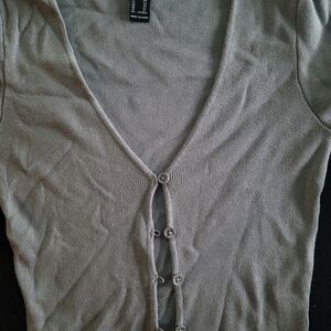 Forver 21 Gray Button-Up Ribbed Top